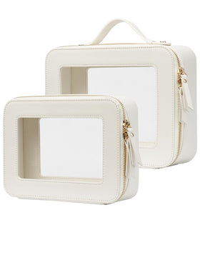 Popvibe Clear Toiletry Bag Set front view with medium and large bags
