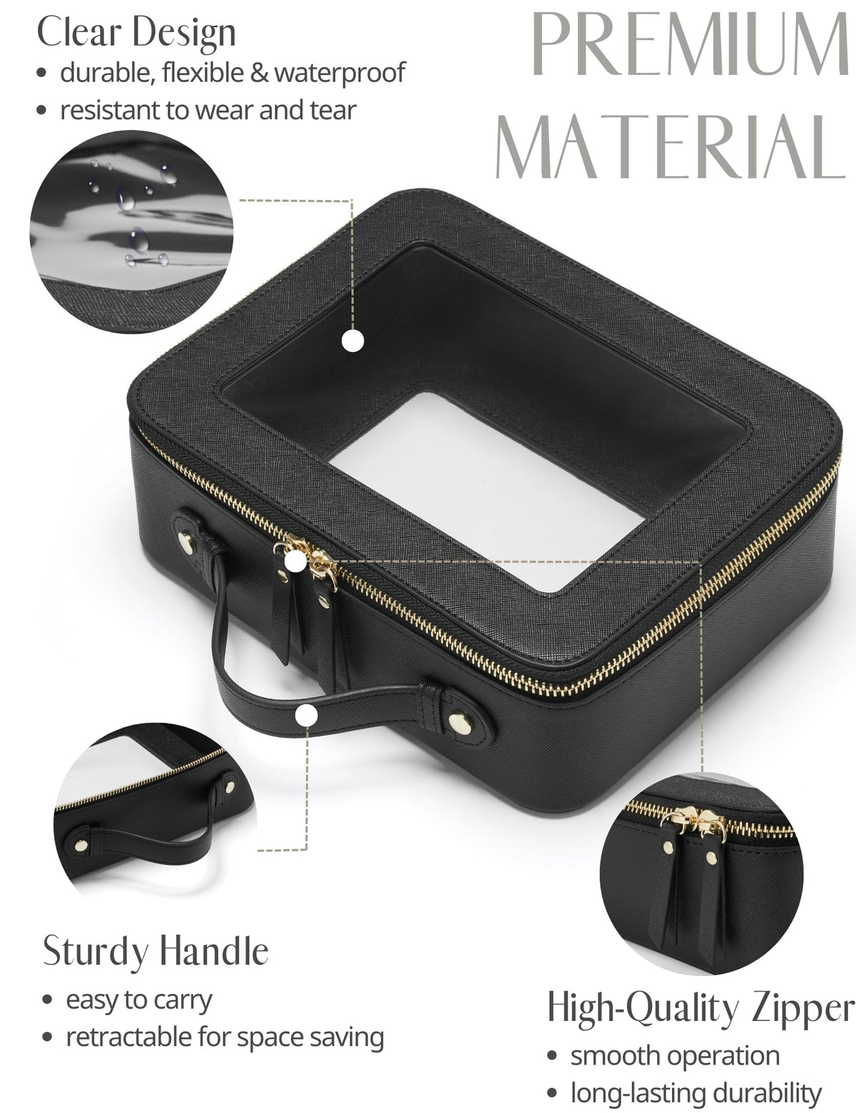Popvibe Clear Toiletry Bag side view with zipper