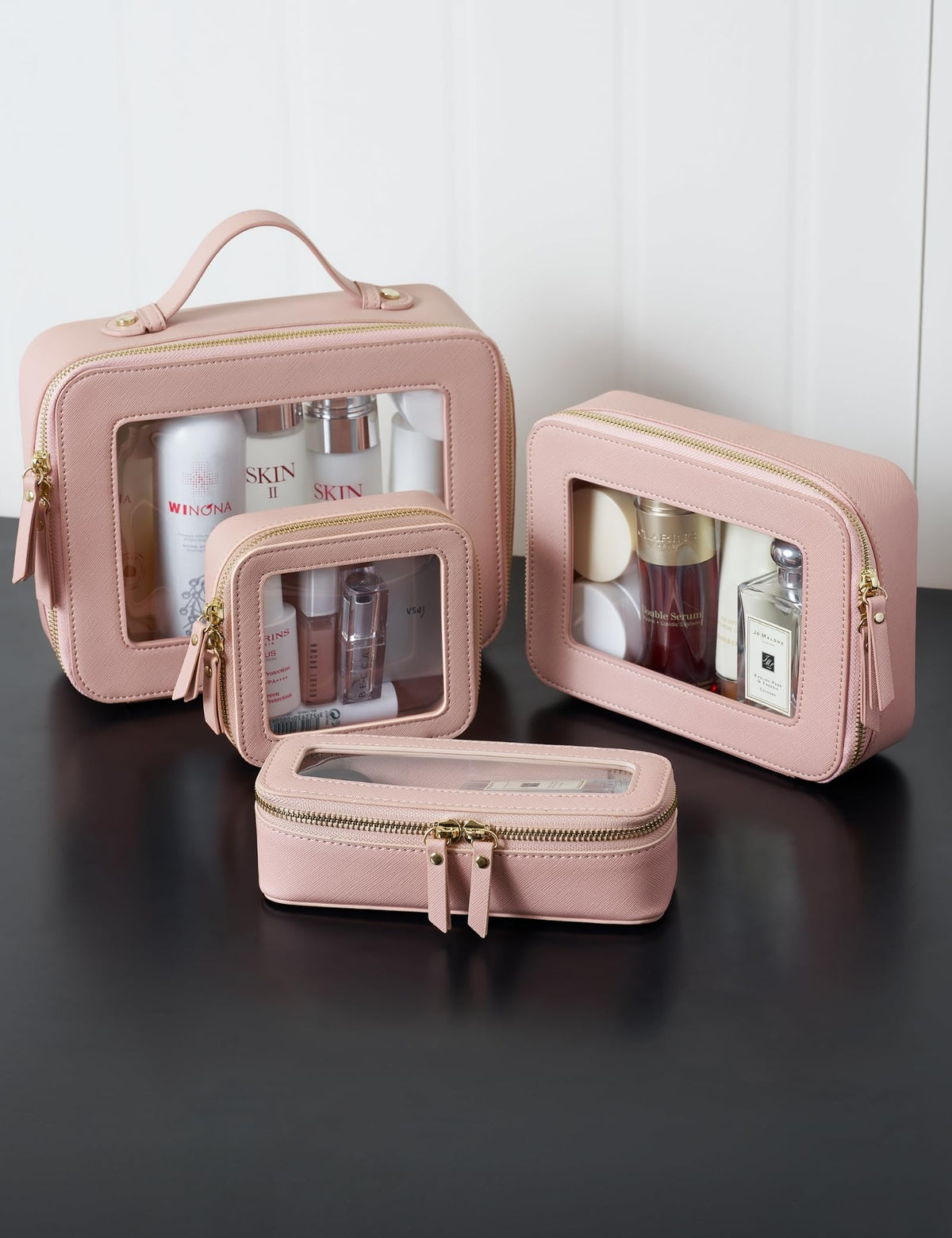 Popvibe Makeup Brush Travel Case with light gold metal accents