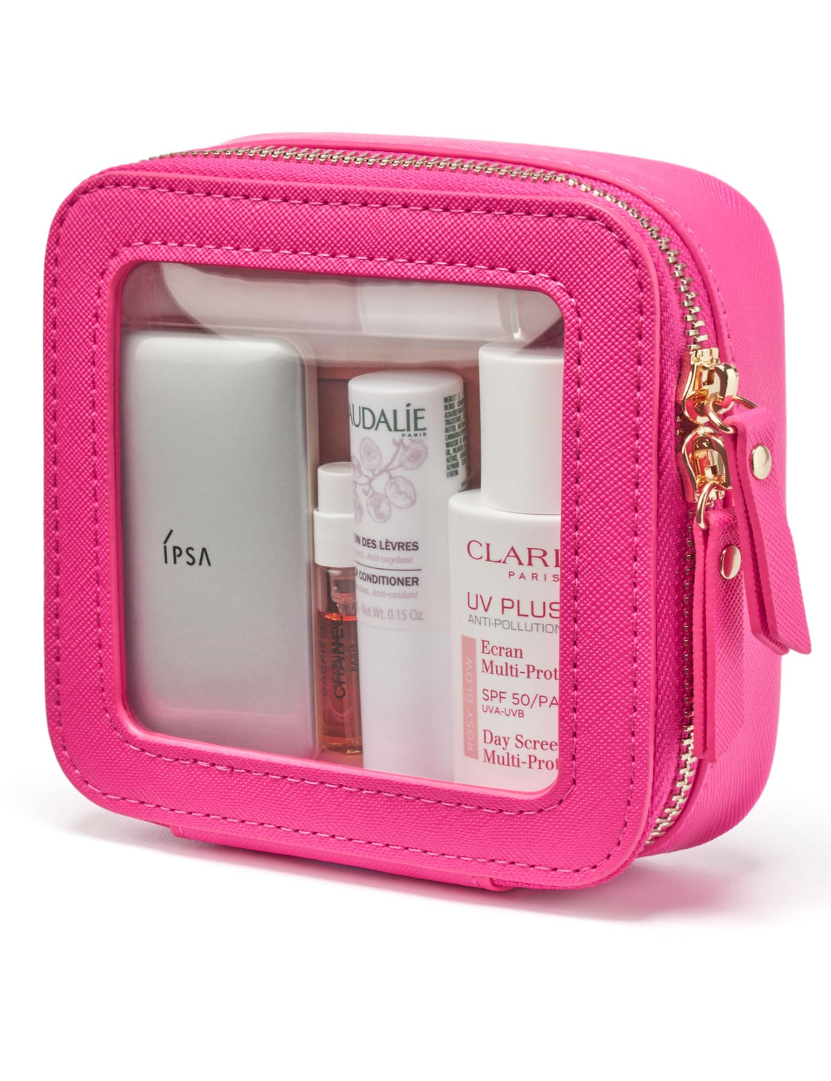 Popvibe Mini Makeup Bag clear design front view in hot pink
