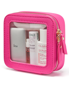 Popvibe Mini Makeup Bag clear design front view in hot pink