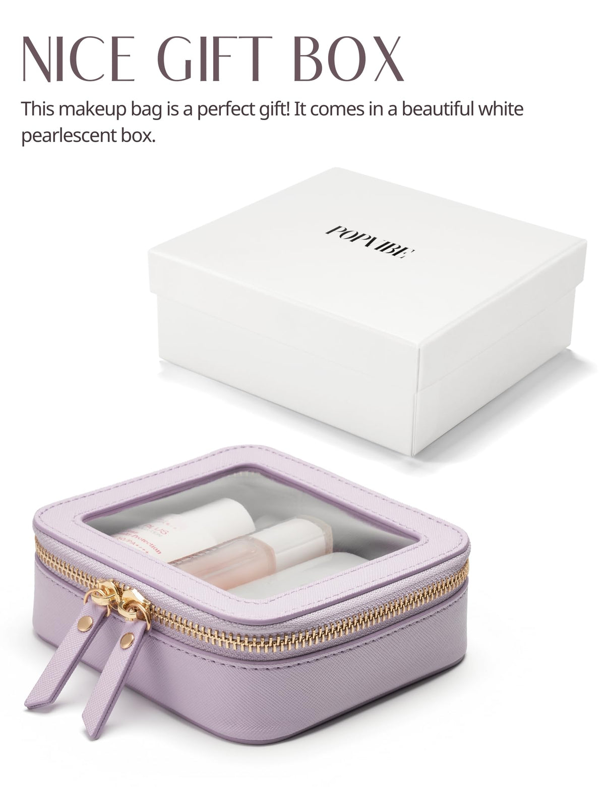 Popvibe Mini Makeup Bag purple showing waterproof material