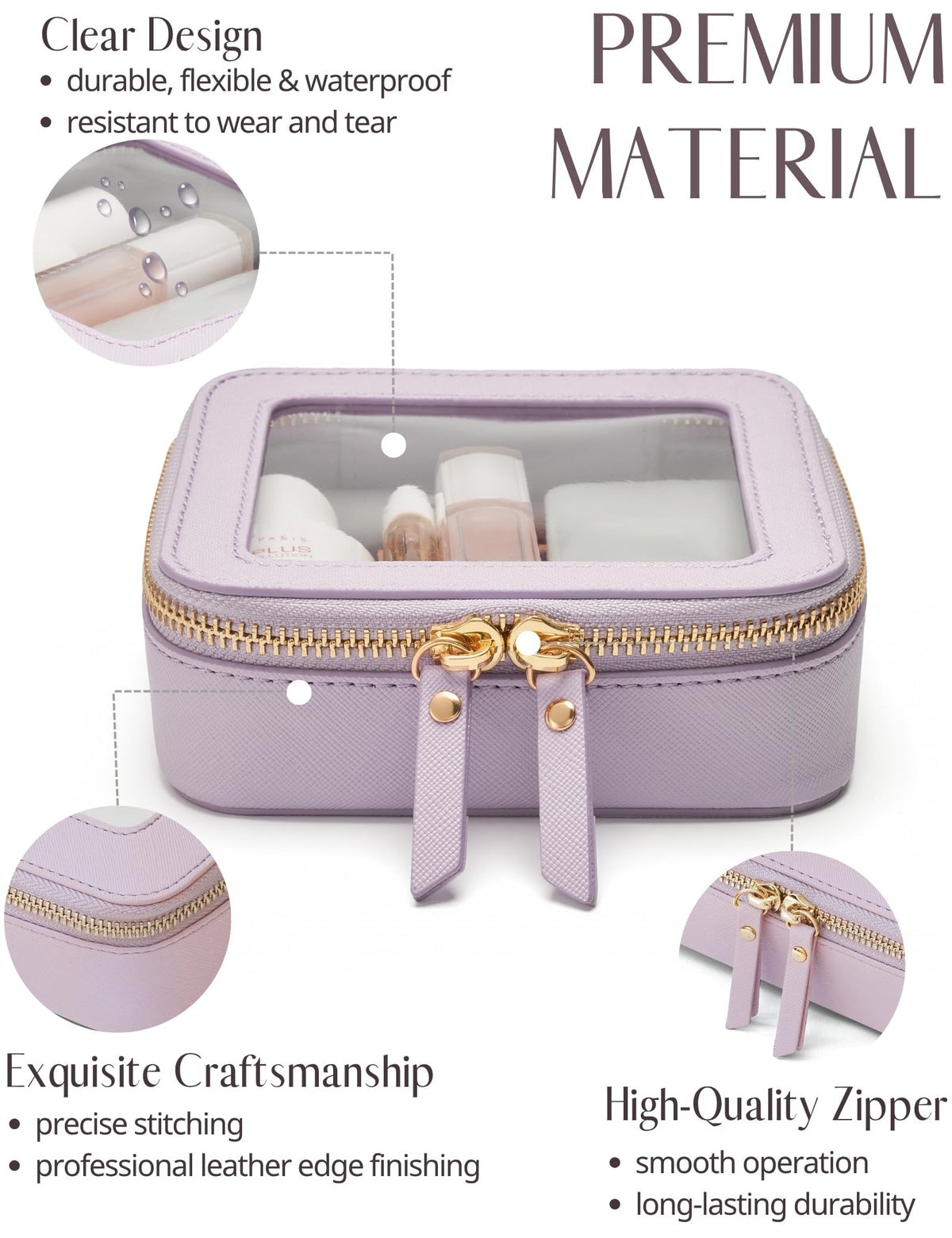 Popvibe Mini Makeup Bag purple with zipper and gold hardware