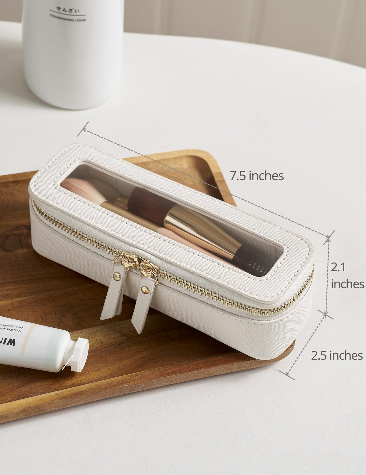 Popvibe Slim Makeup Brush Bag with light gold accents