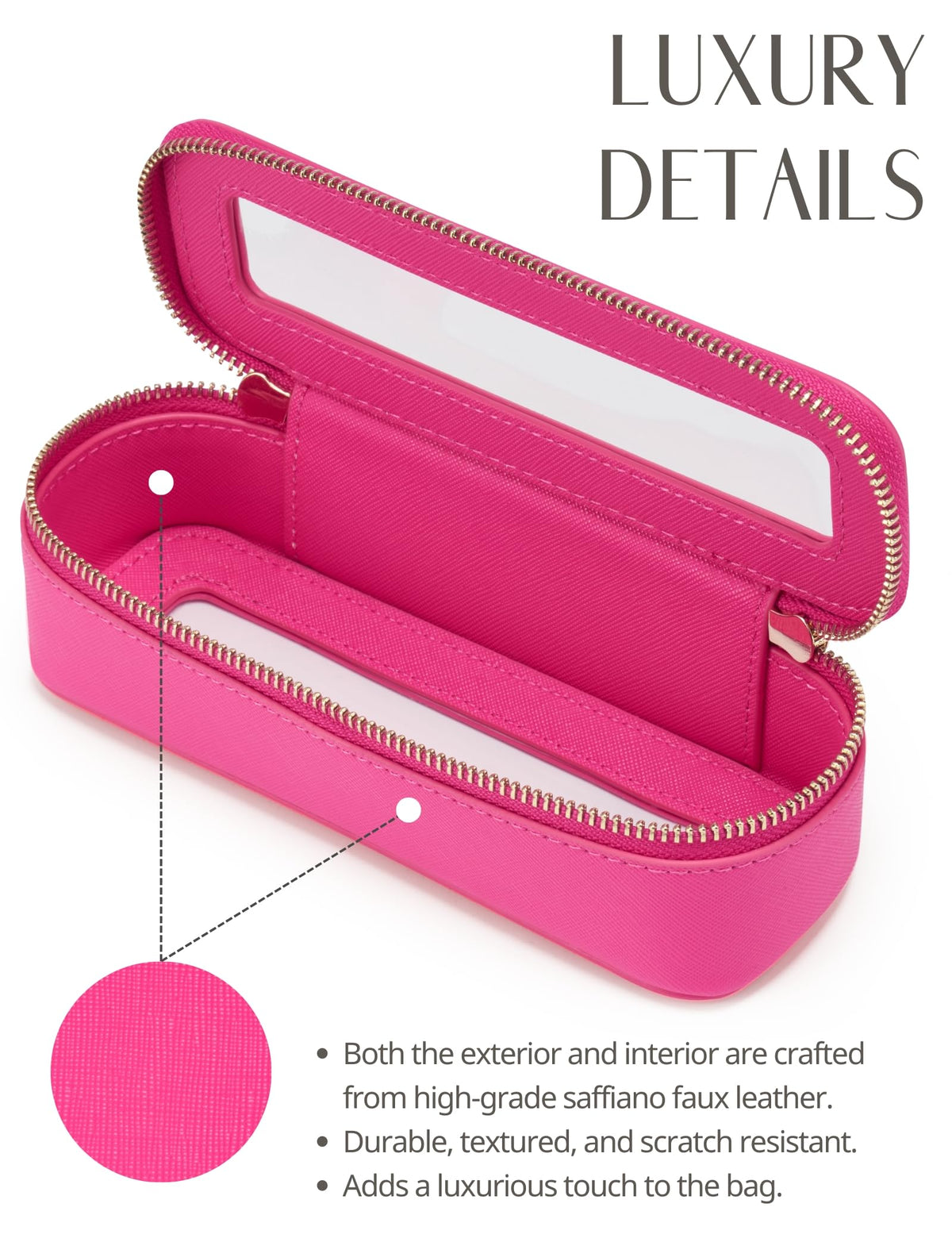 Popvibe Slim Makeup Brush Bag with light gold metal accents