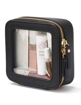 Popvibe Small Clear Makeup Bag front view in black