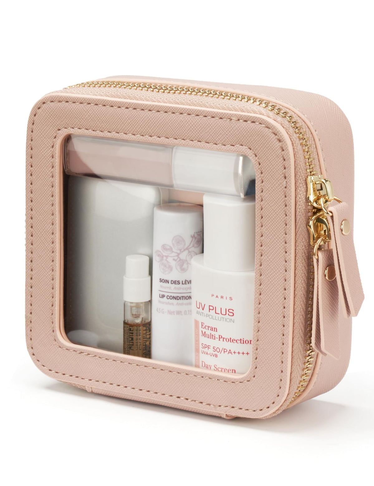 Popvibe Small Clear Makeup Bag front view in mauve