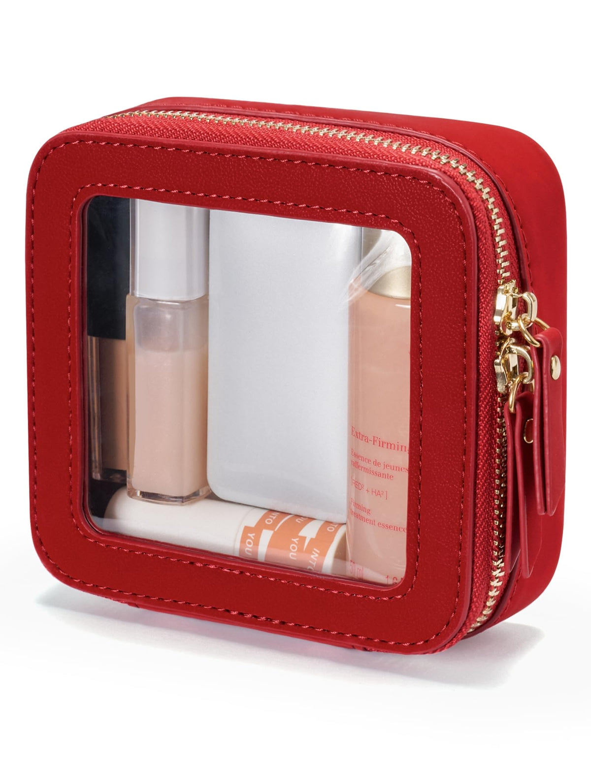 Popvibe Small Clear Makeup Bag front view in red