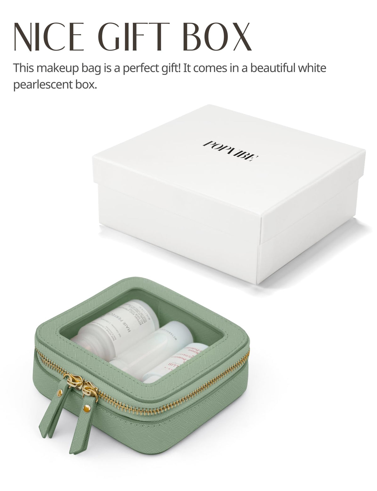 Popvibe Small Clear Makeup Bag green close-up of zipper