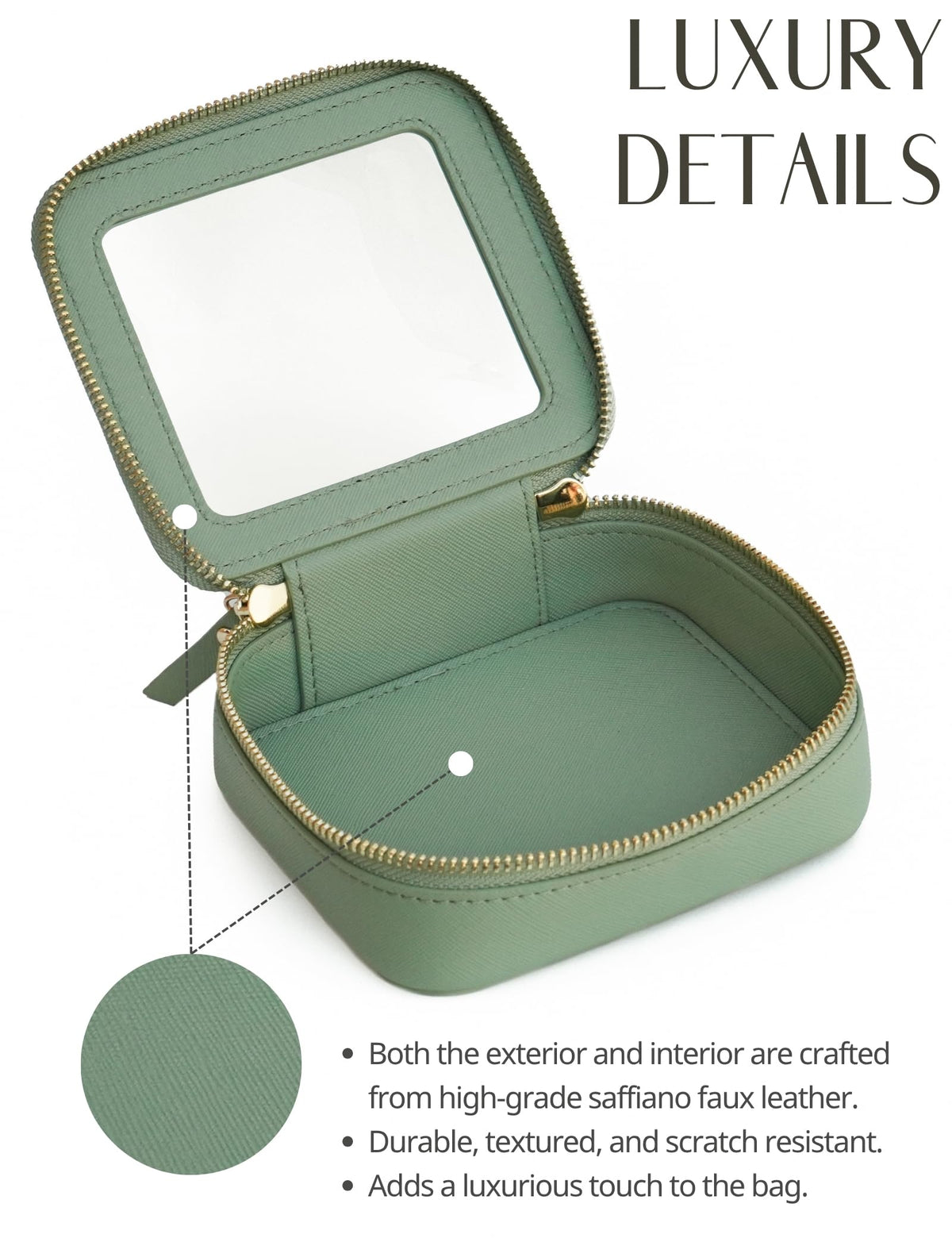 Popvibe Small Clear Makeup Bag green on a travel bag