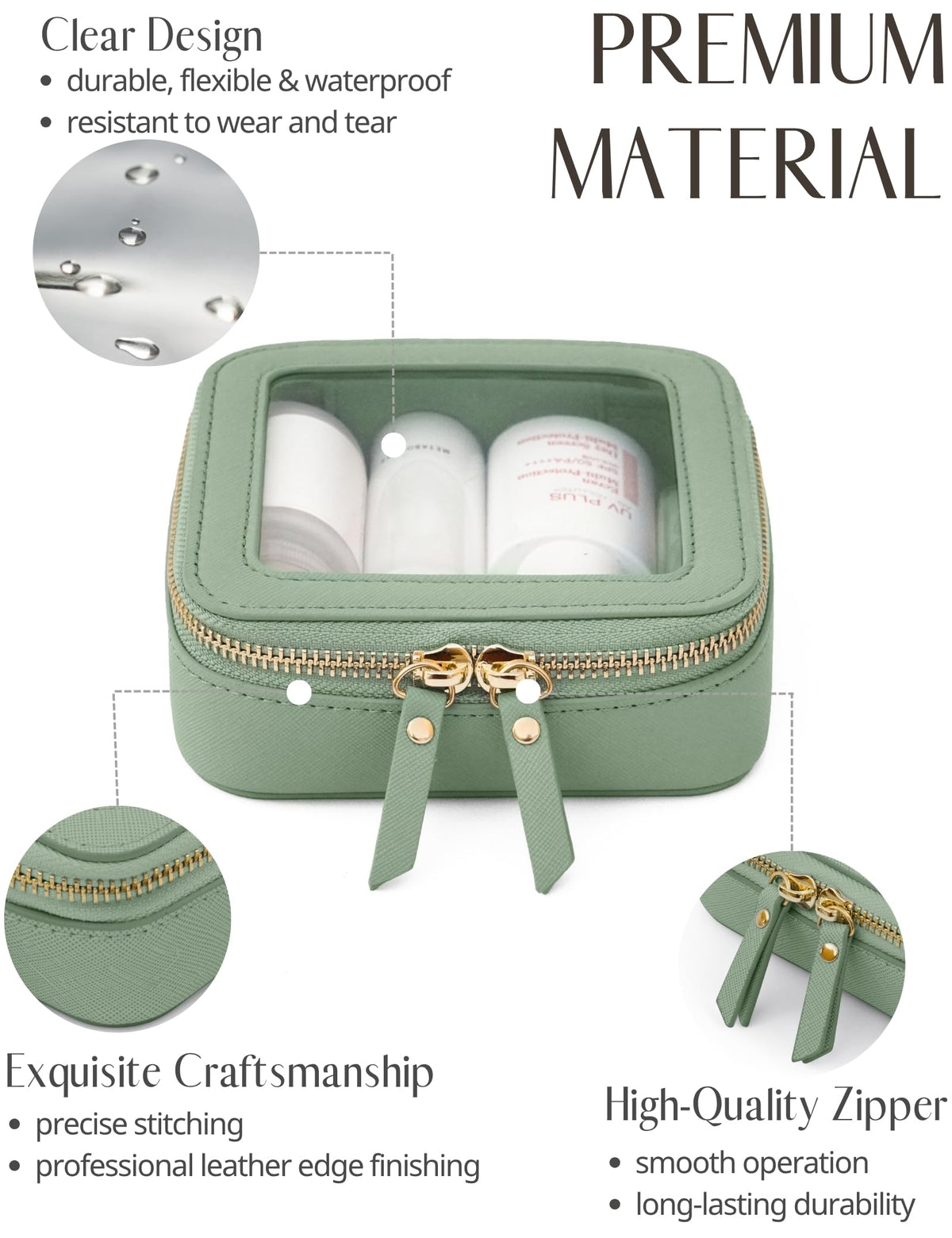 Popvibe Small Clear Makeup Bag green side view