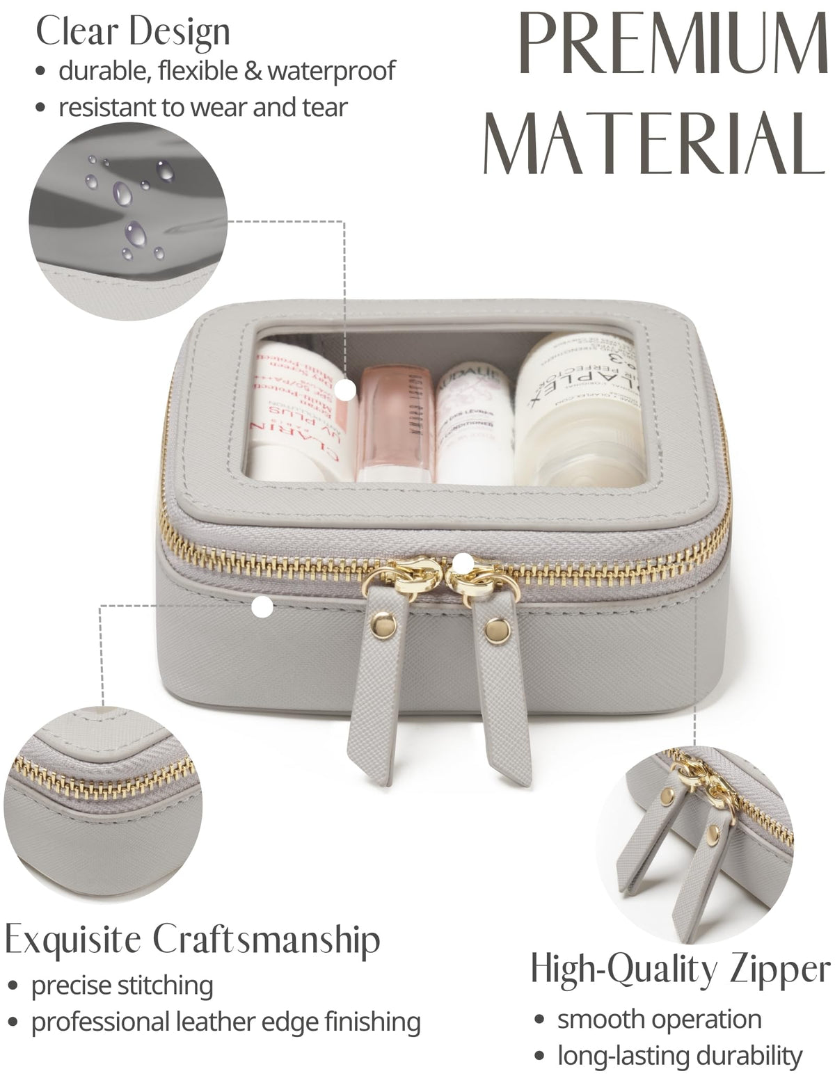Popvibe Small Cosmetic Bag side view showcasing saffiano faux leather