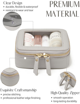Popvibe Small Cosmetic Bag side view showcasing saffiano faux leather