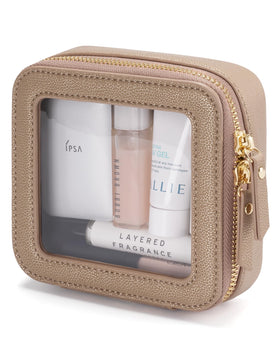 Popvibe Small Makeup Pouch clear design with gold accents