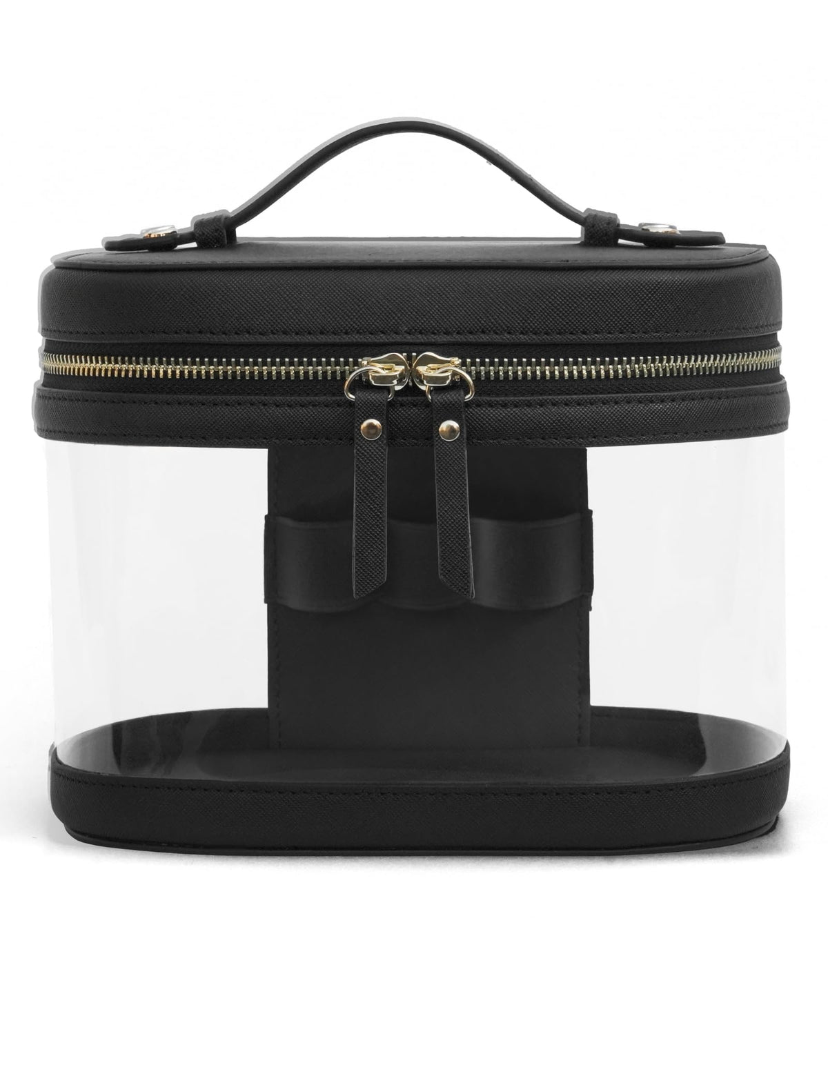Popvibe Travel Makeup Bag black front view with clear panel