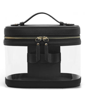 Popvibe Travel Makeup Bag black front view with clear panel