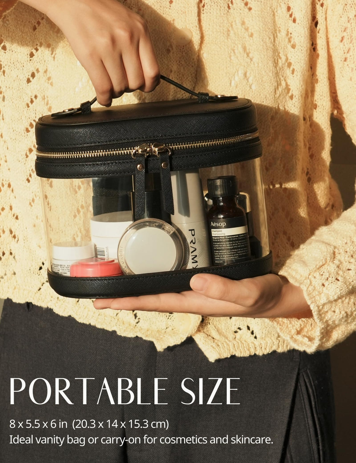 Popvibe Travel Makeup Bag black with elastic bands for brushes