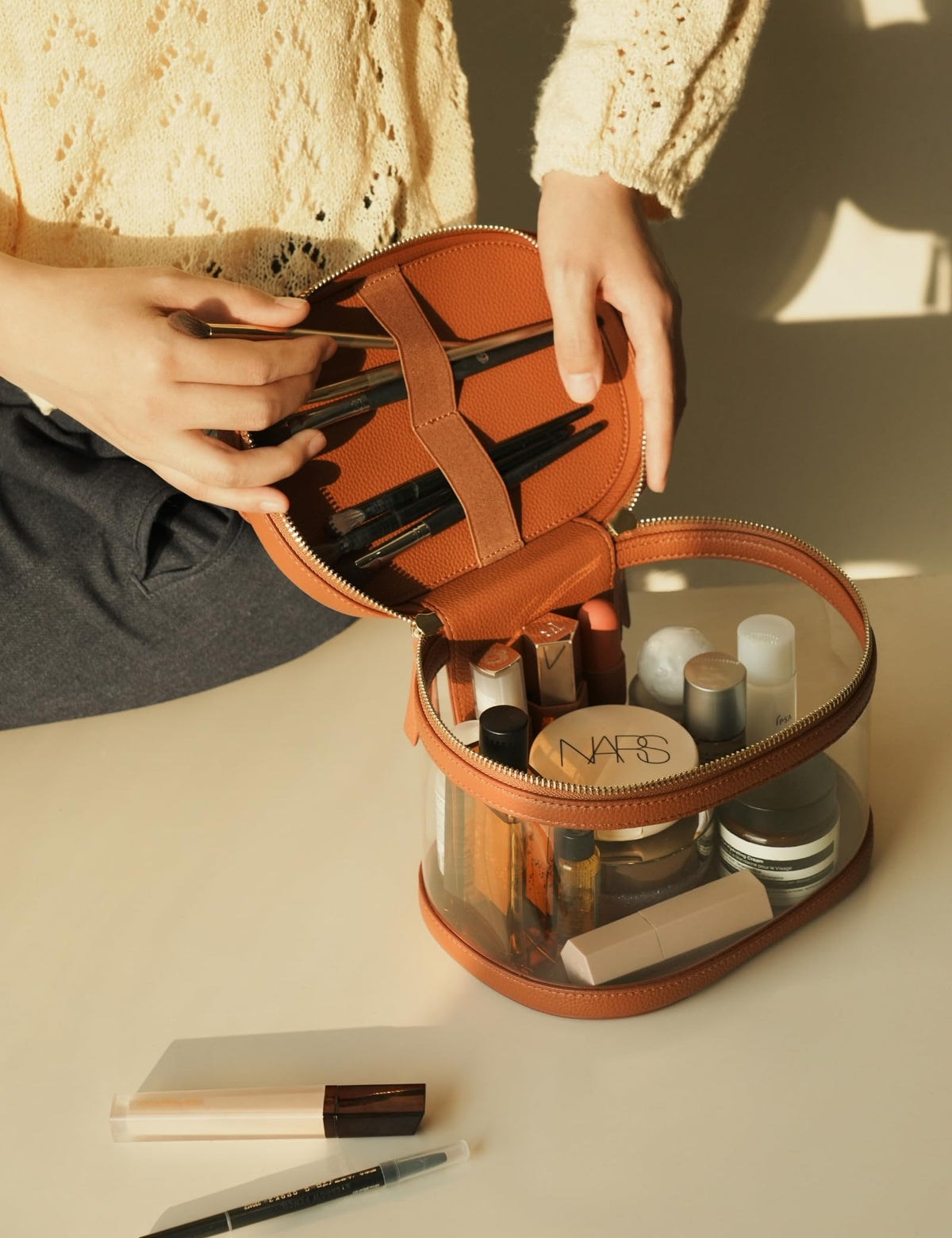 Popvibe Travel Makeup Case lifestyle scene with user
