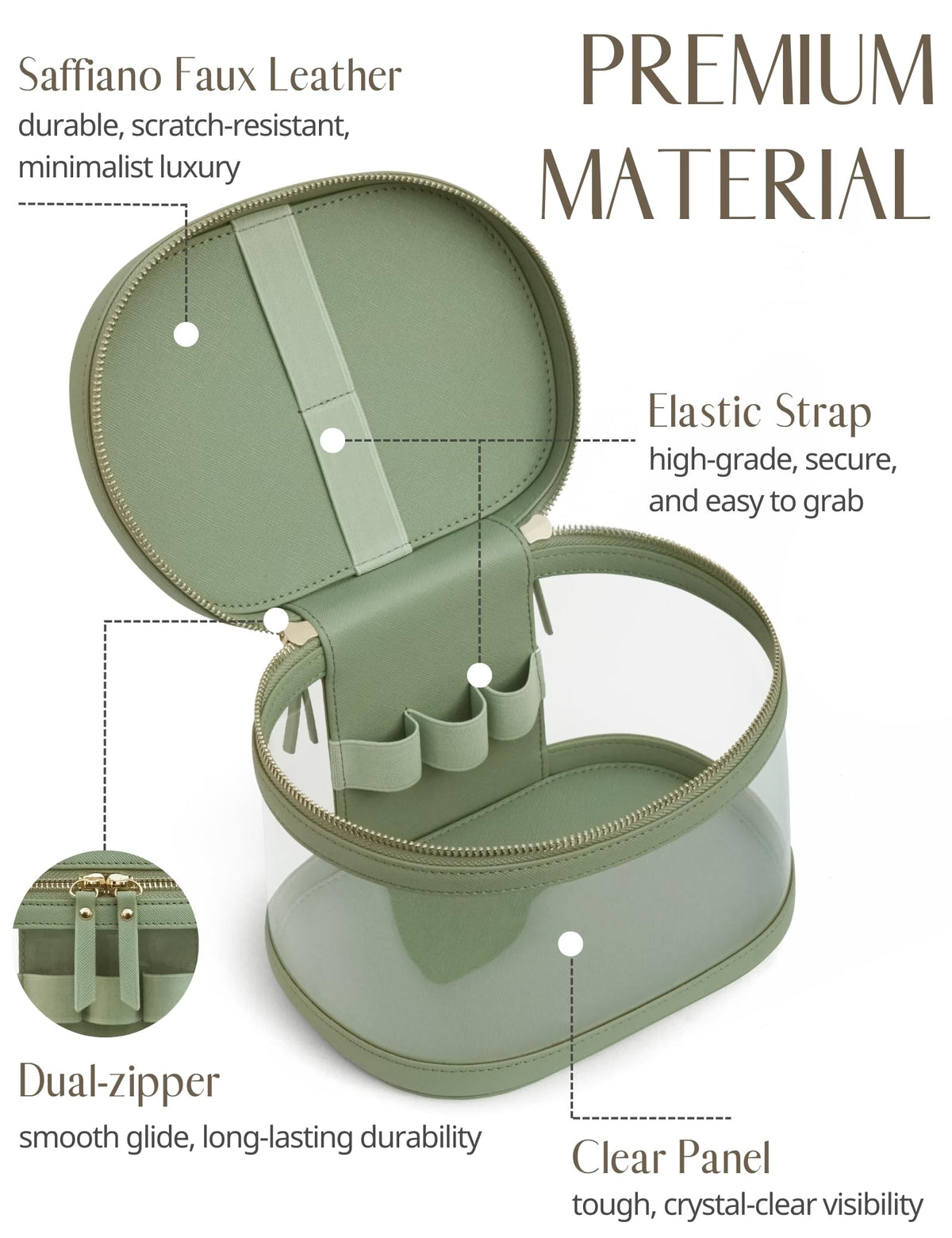 Popvibe Travel Makeup Case sage green exterior