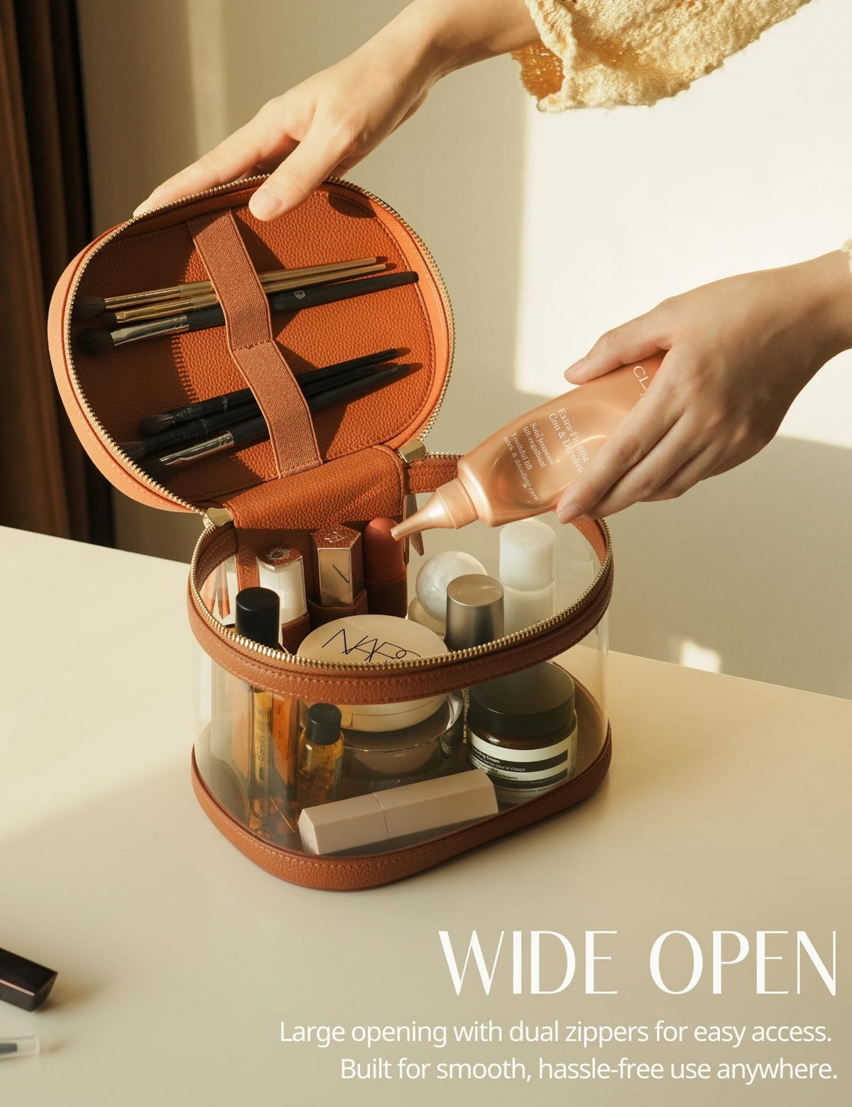 Popvibe Travel Makeup Case with cosmetics inside