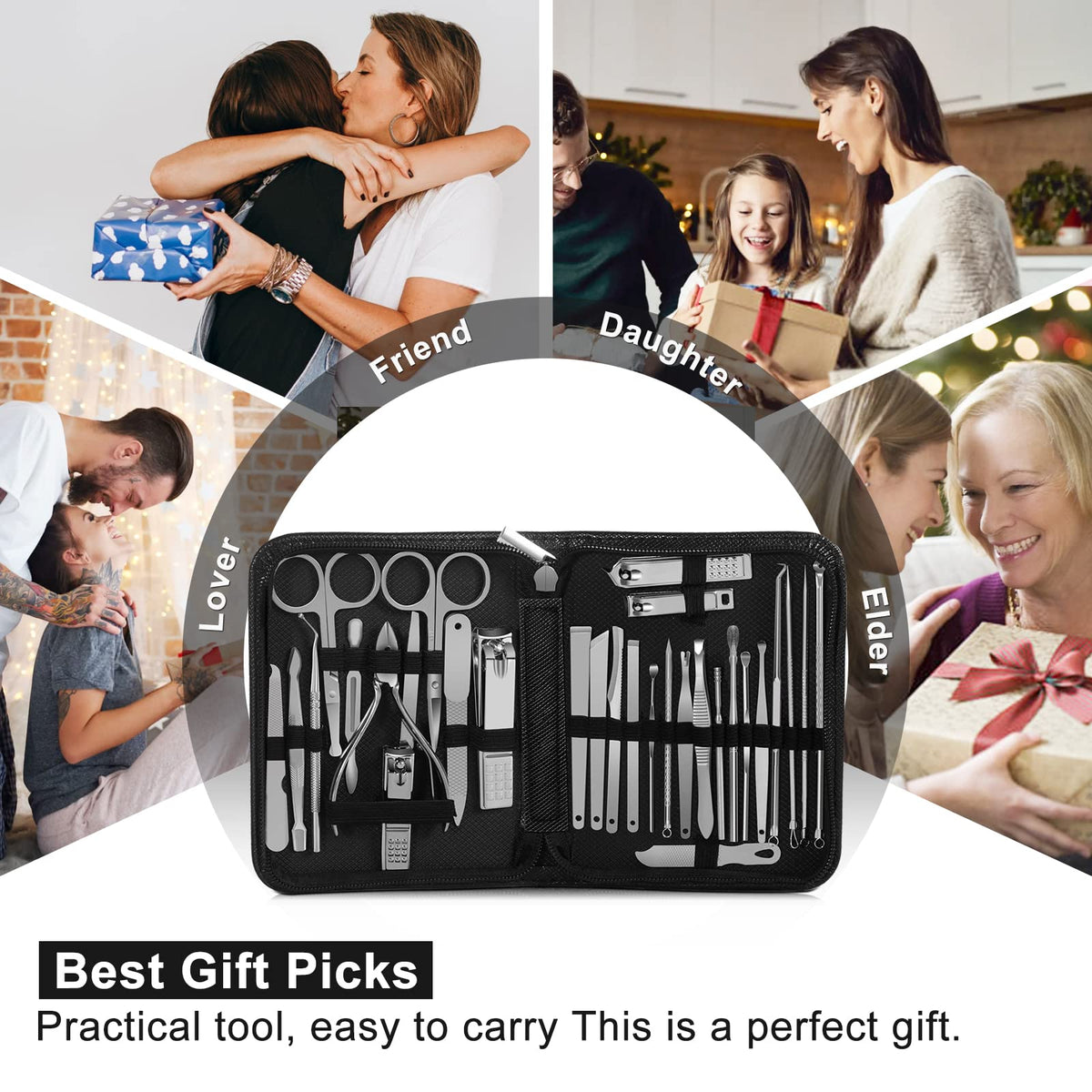 Portable Andrea stainless steel manicure kit for travel