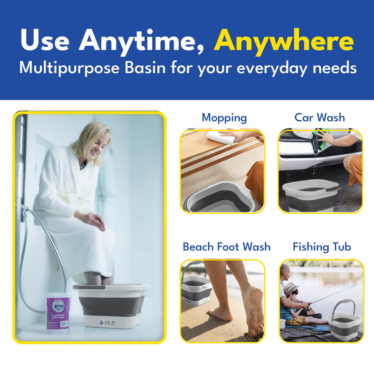 Portable foot bath with built-in handle