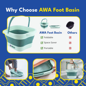 Portable foot soaking tub in a compact storage position
