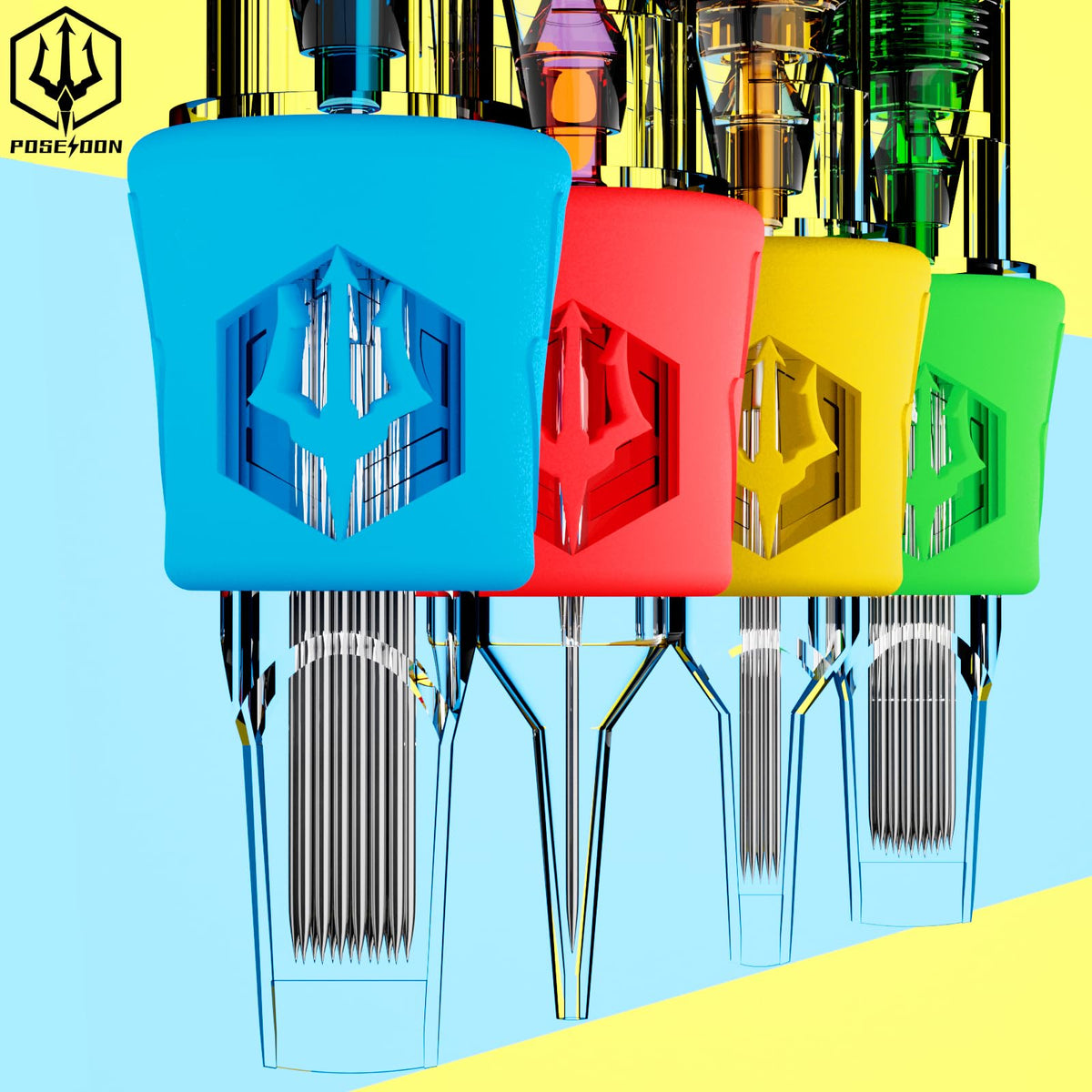 POSEIDON Tattoo Cartridge Needles packaging with various sizes