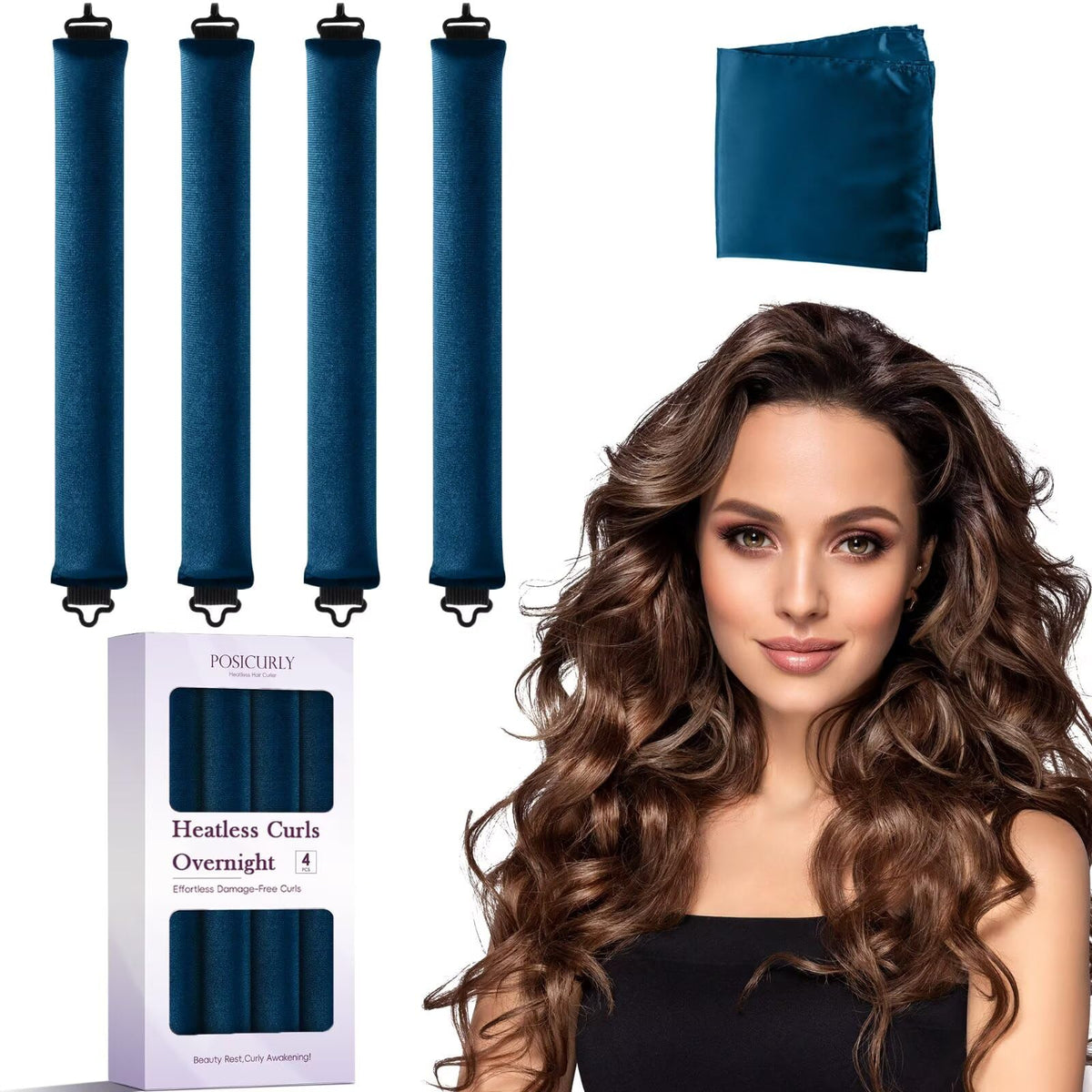 posicurly Heatless Curls Overnight Hair Curlers velvet fabric front view