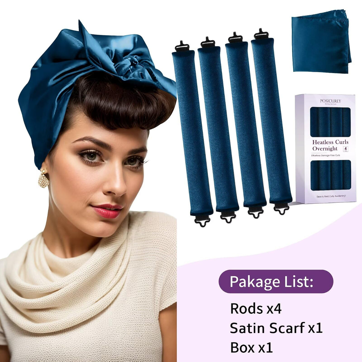 posicurly Heatless Curls Overnight Hair Curlers with satin bonnet