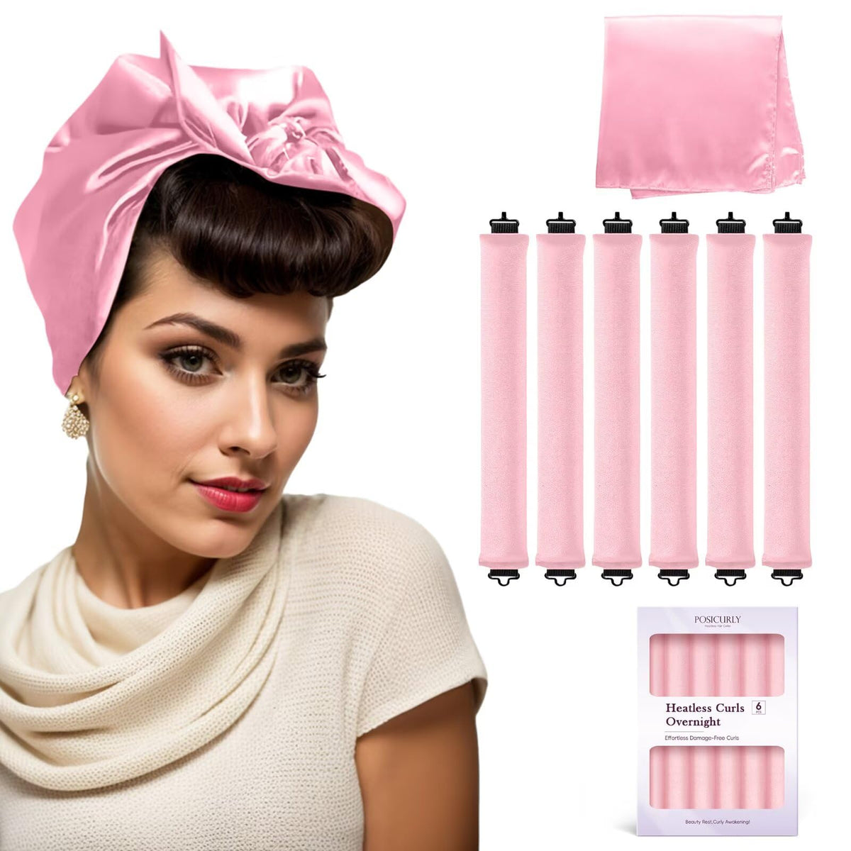 Posicurly Overnight Hair Curlers set with satin hair scarf