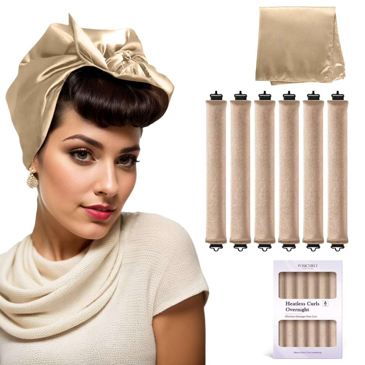 Posicurly overnight hair curlers set with satin hair scarf