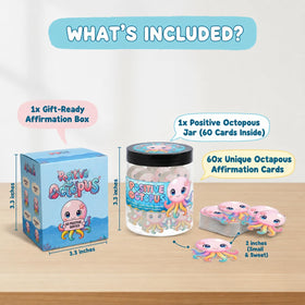 Positive Octopus Jar with affirmation cards on a desk setting