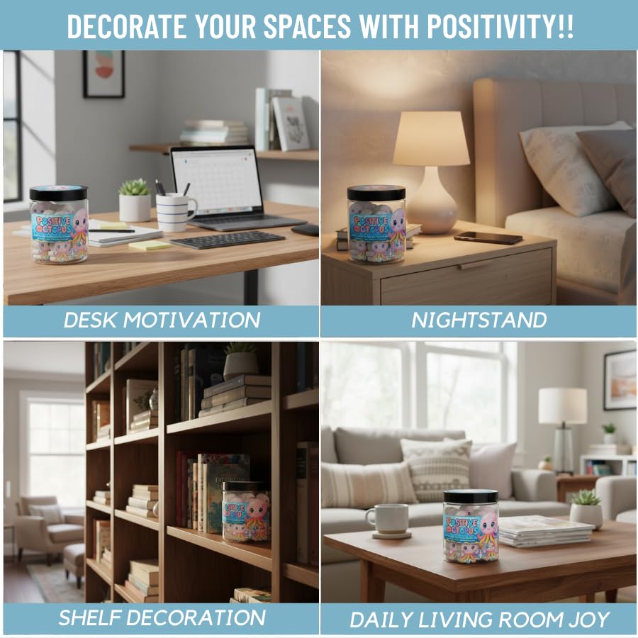 Positive Octopus Jar with octopus artwork and colorful cards