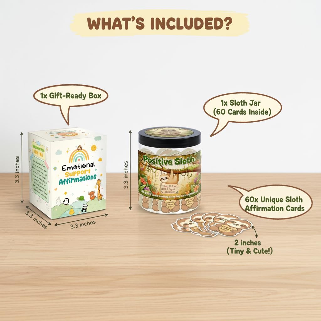 Positive Sloth Jar with sloth cards displayed on a desk