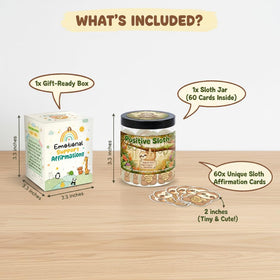 Positive Sloth Jar with sloth cards displayed on a desk