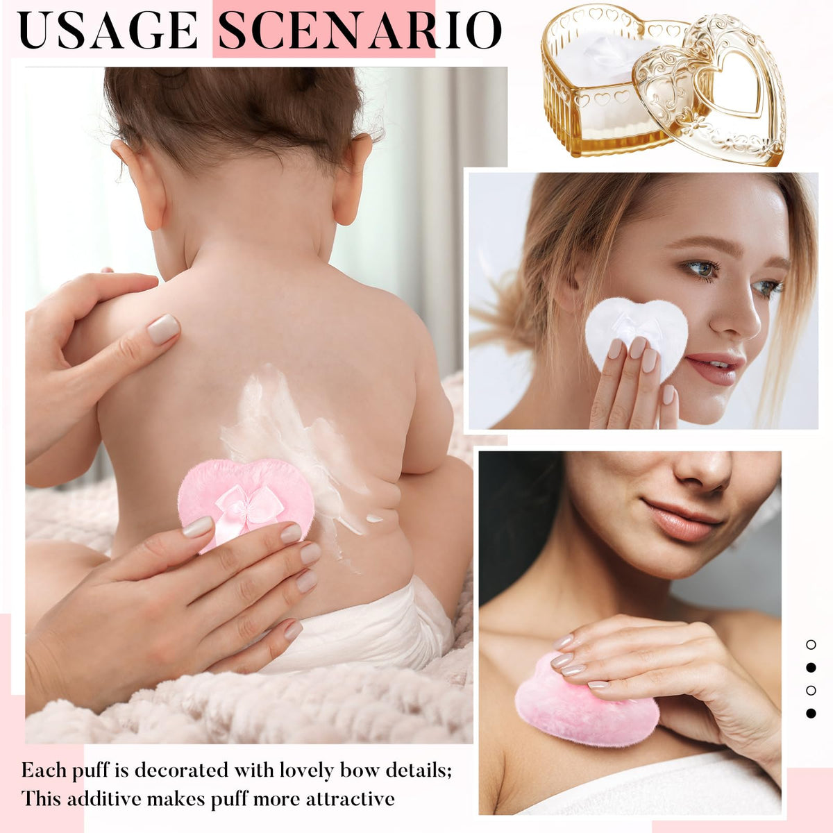 Powder puff set with accessories and packaging