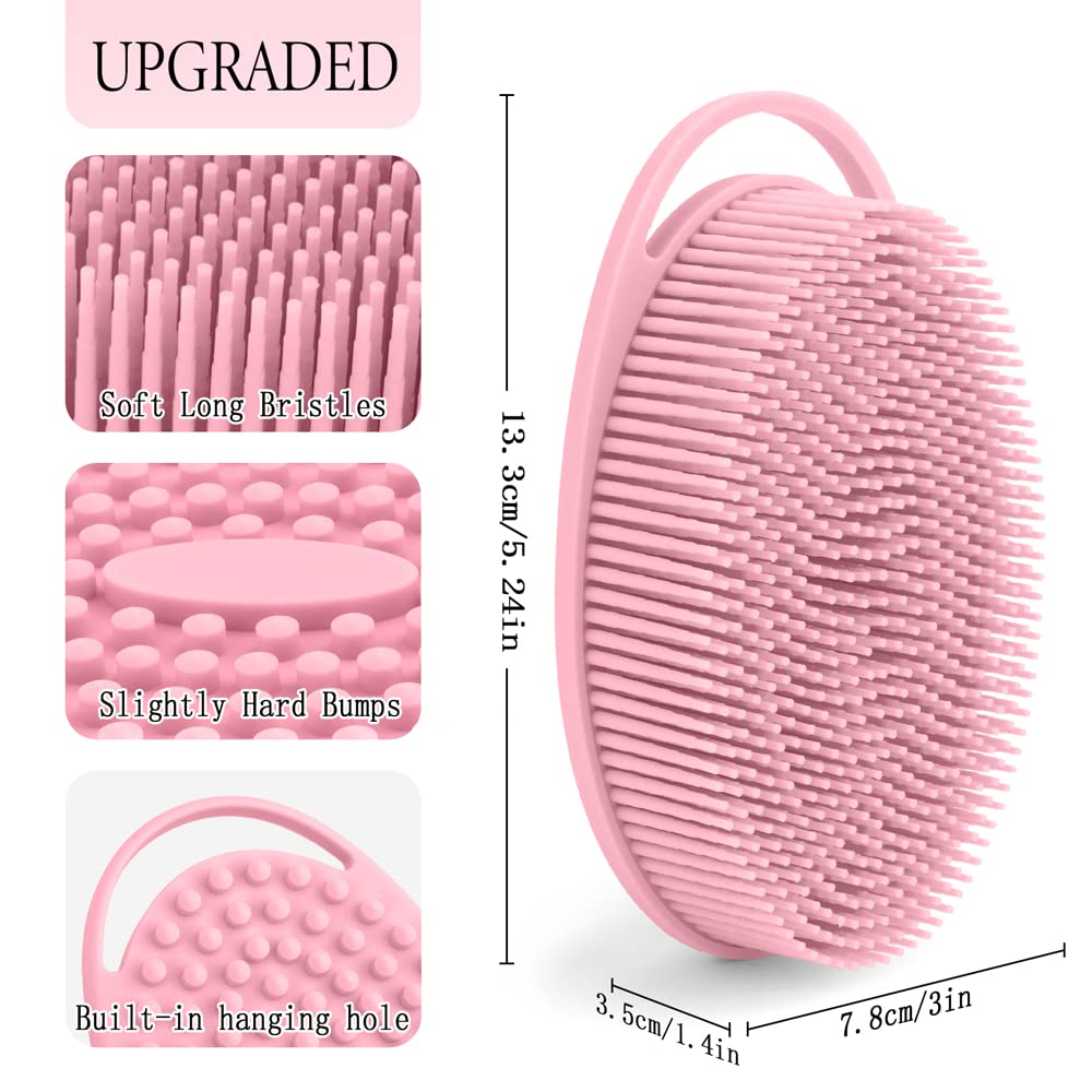 PQRUU Silicone Body Scrubber hanging to dry in a bathroom