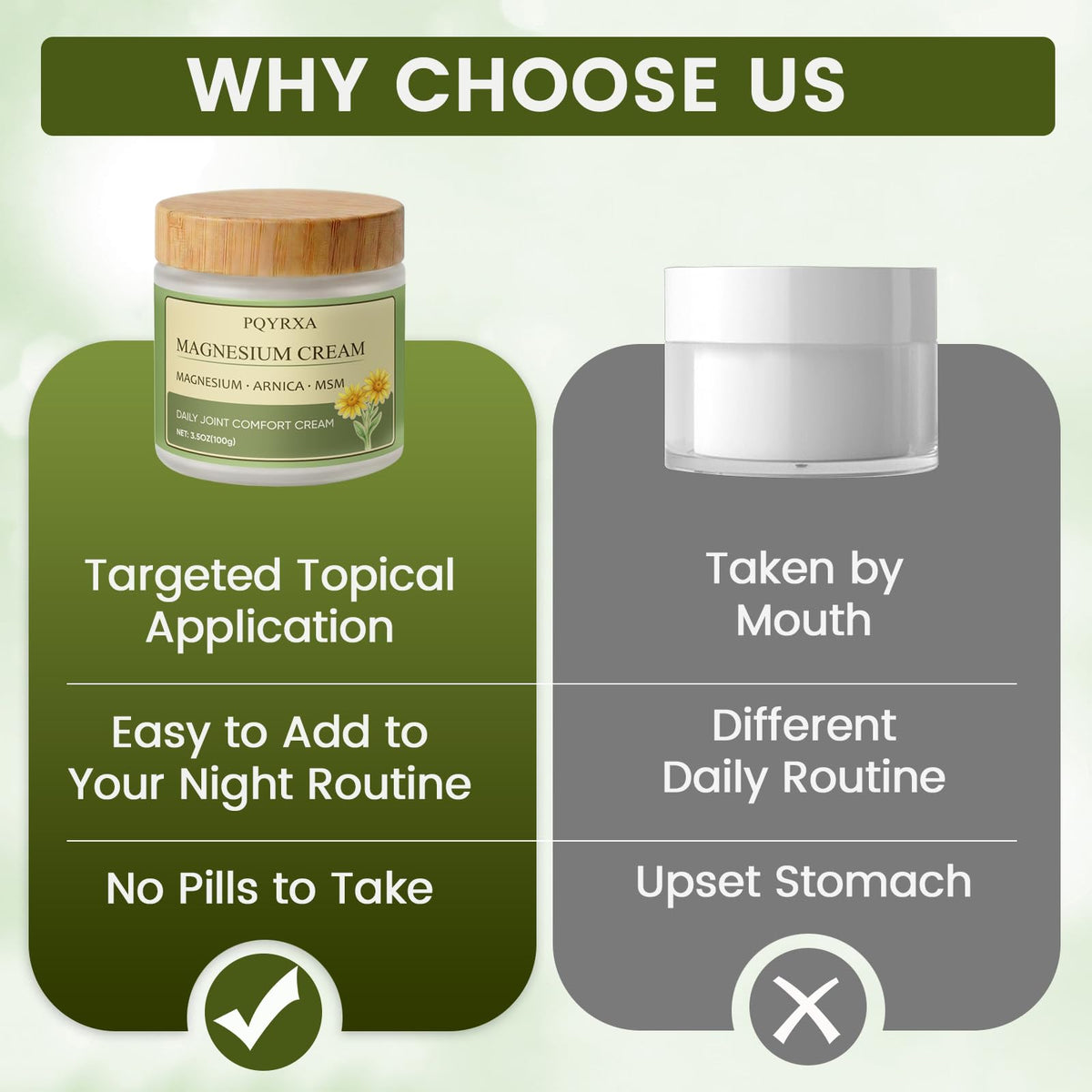 PQYRXA Magnesium Chloride Nerve Relief Cream on a bedside table