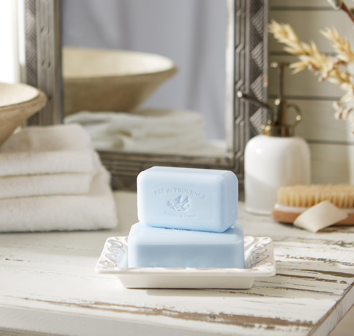 Pre de Provence Artisanal Soap Bar in a bathroom setting