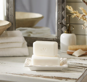 Pre de Provence Artisanal Soap Bar Milk Scent in bathroom setting