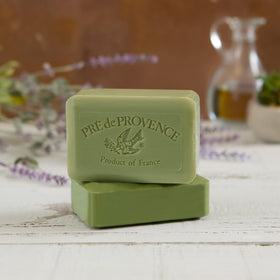 Pre de Provence Artisanal Soap Bar next to a sink