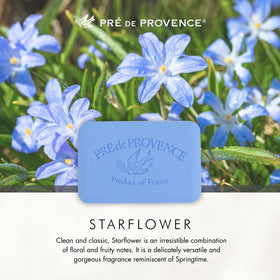 Pre de Provence Artisanal Soap Bar Starflower with floral background