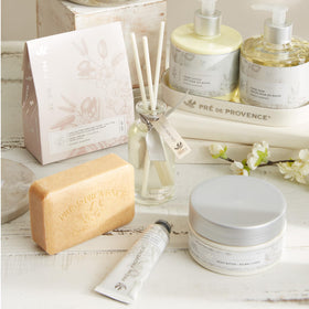 Pre de Provence Honey Almond Soap Bar on a sink