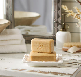 Pre de Provence Honey Almond Soap in a bathroom setting