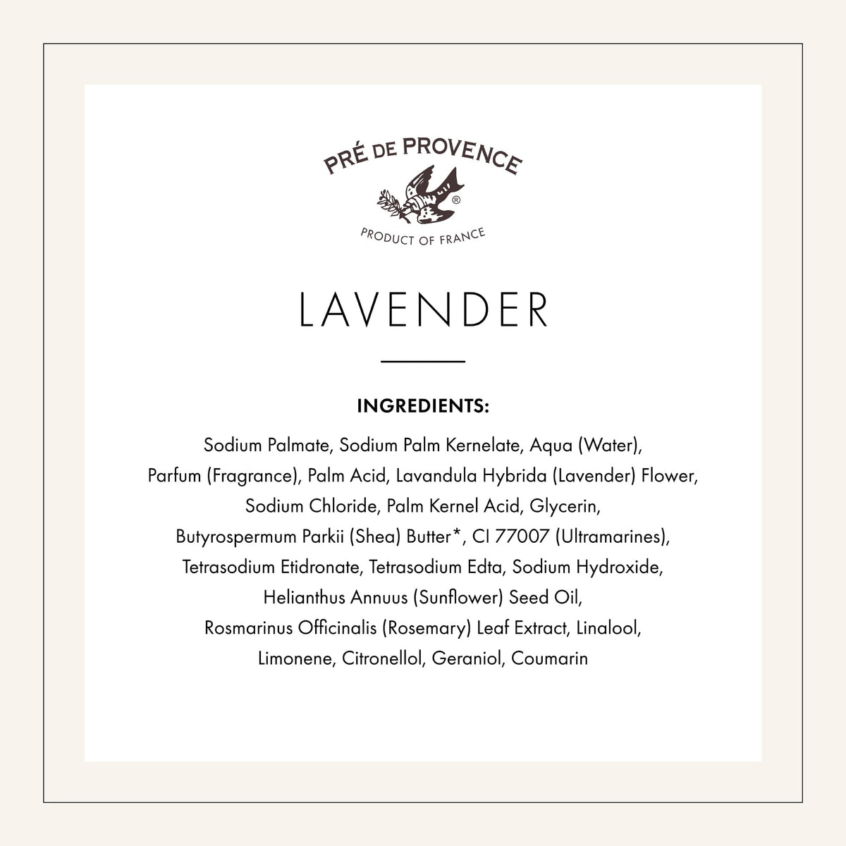 Pre de Provence Lavender Soap Bar with shea butter ingredients