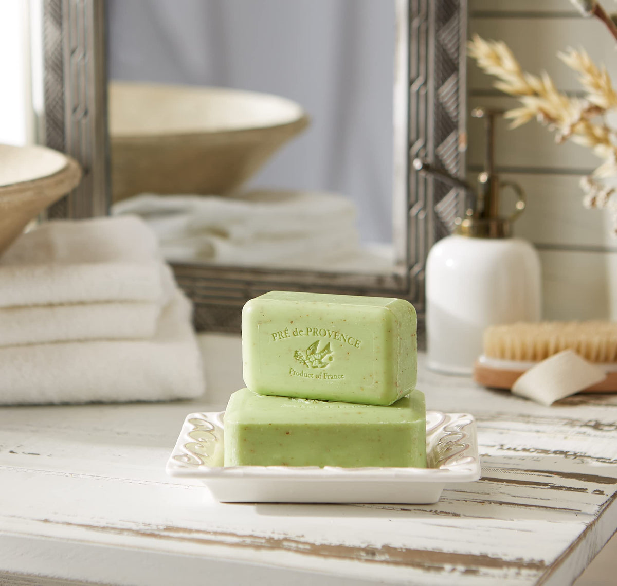 Pre de Provence Lime Zest soap in a bathroom setting