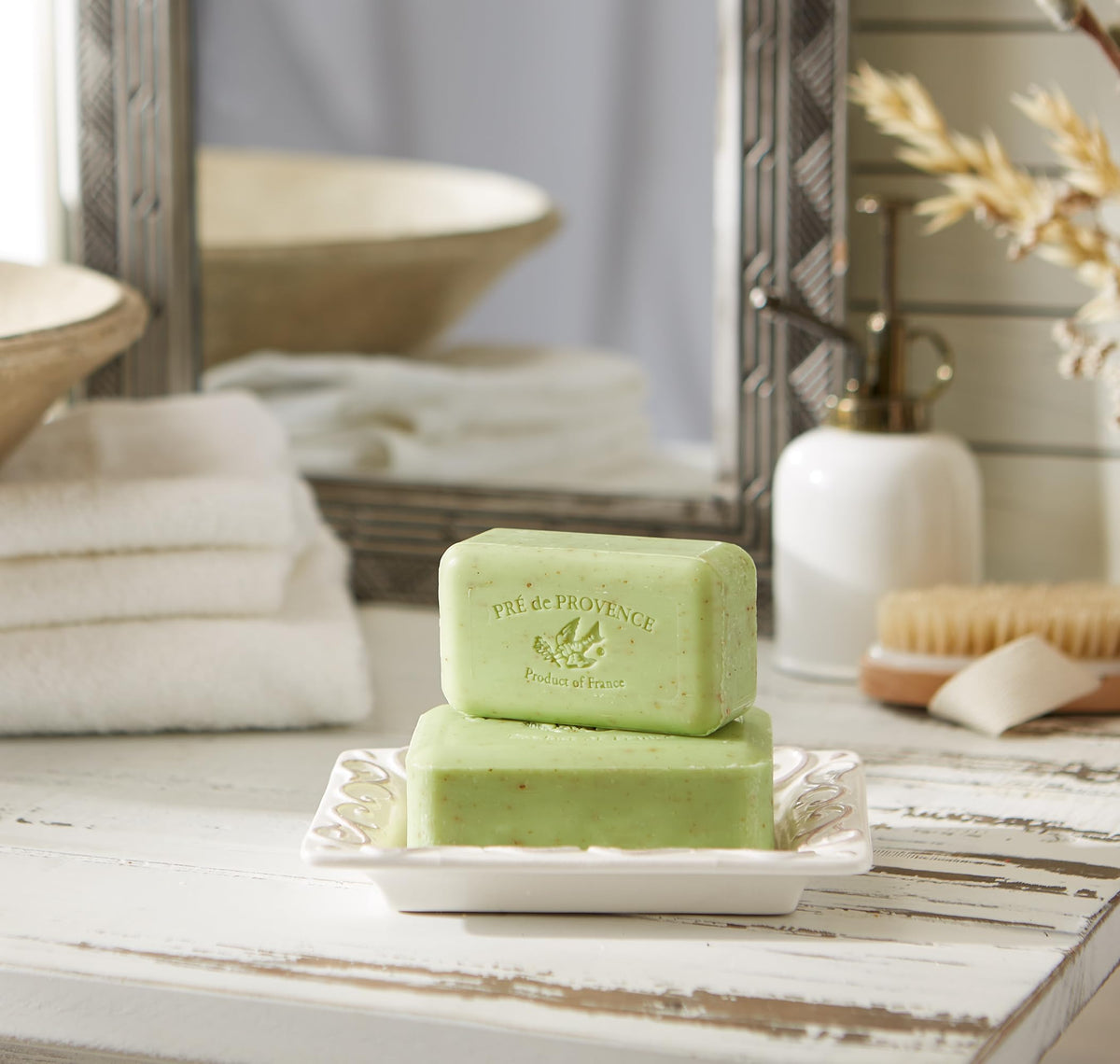 Pre de Provence Lime Zest Soap in a bathroom setting