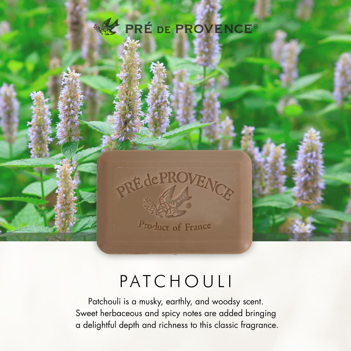 Pre de Provence Patchouli Soap Bar with shea butter ingredients