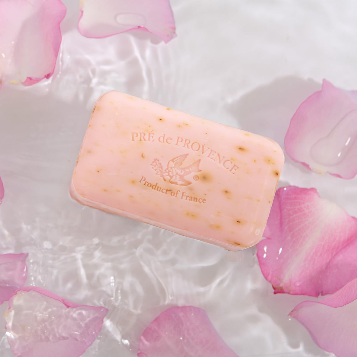 Pre de Provence Rose Petal Soap Bar in a bathroom setting
